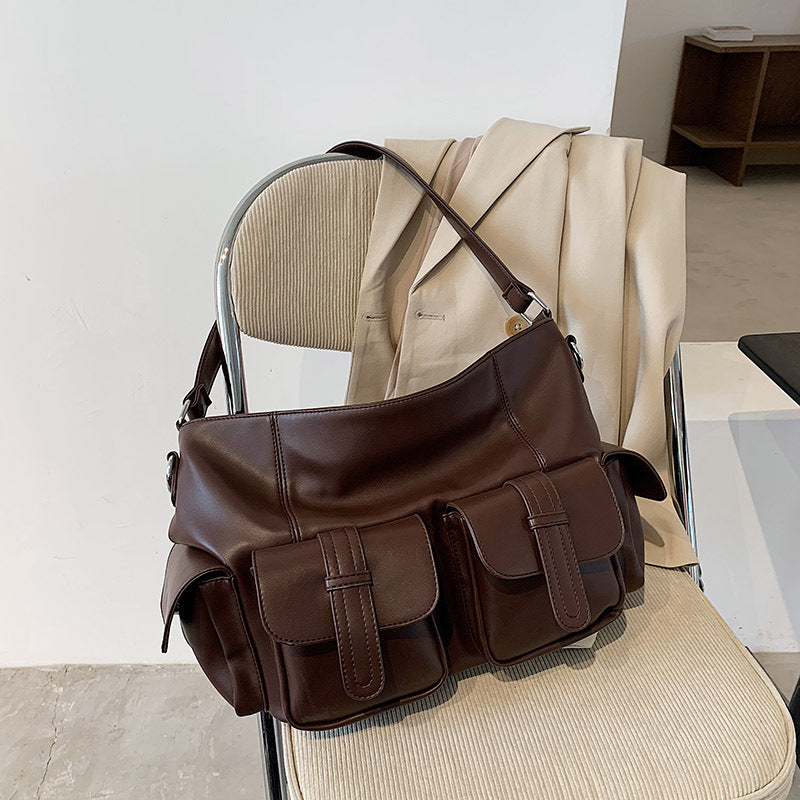 Maren – Large Vegan Cowhide Shoulder Bag, Multi-Pocket