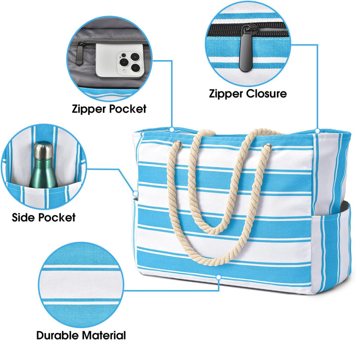 Oversized Waterproof Beach Tote Bag with Sand-Resistant Interior