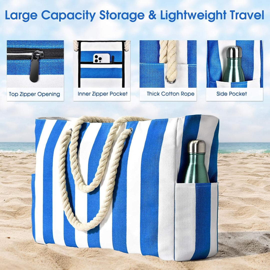 Oversized Waterproof Beach Tote Bag with Sand-Resistant Interior