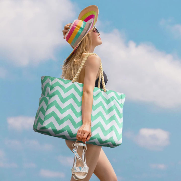 Oversized Waterproof Beach Tote Bag with Sand-Resistant Interior