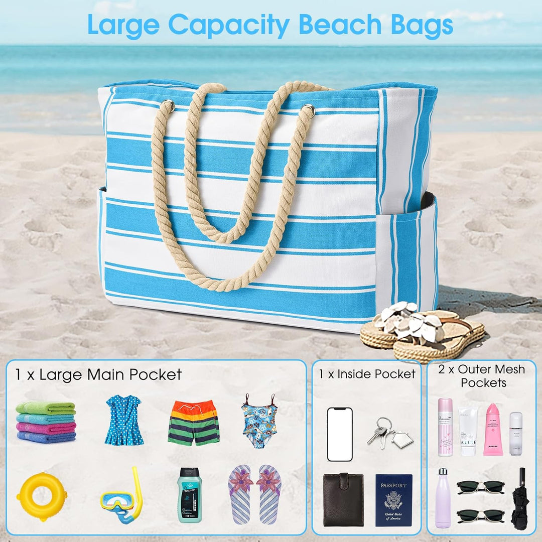 Oversized Waterproof Beach Tote Bag with Sand-Resistant Interior