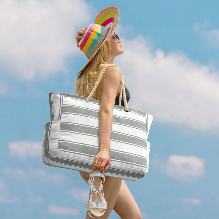Oversized Waterproof Beach Tote Bag with Sand-Resistant Interior