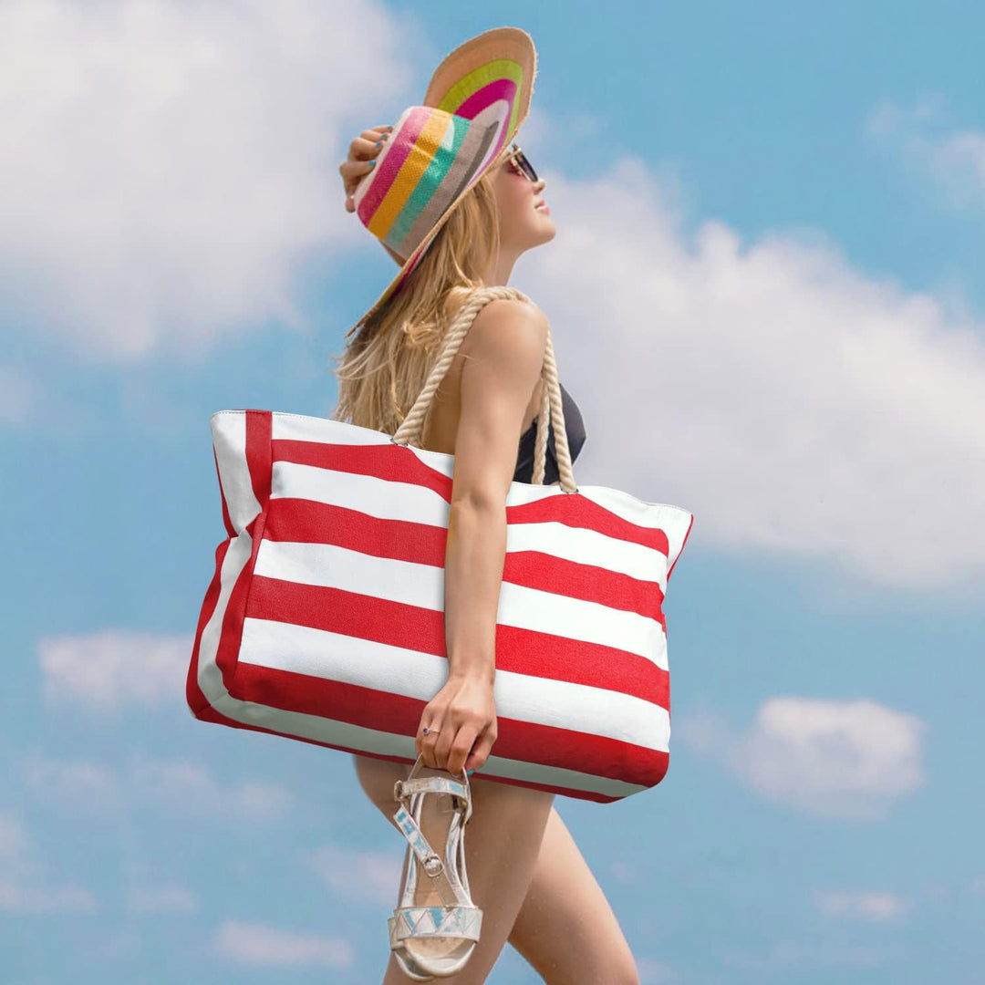 Oversized Waterproof Beach Tote Bag with Sand-Resistant Interior