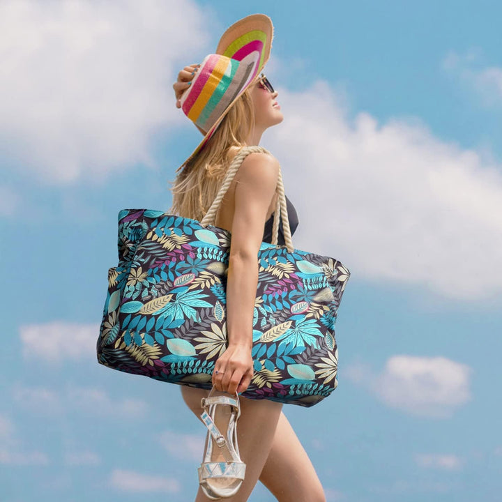 Oversized Waterproof Beach Tote Bag with Sand-Resistant Interior