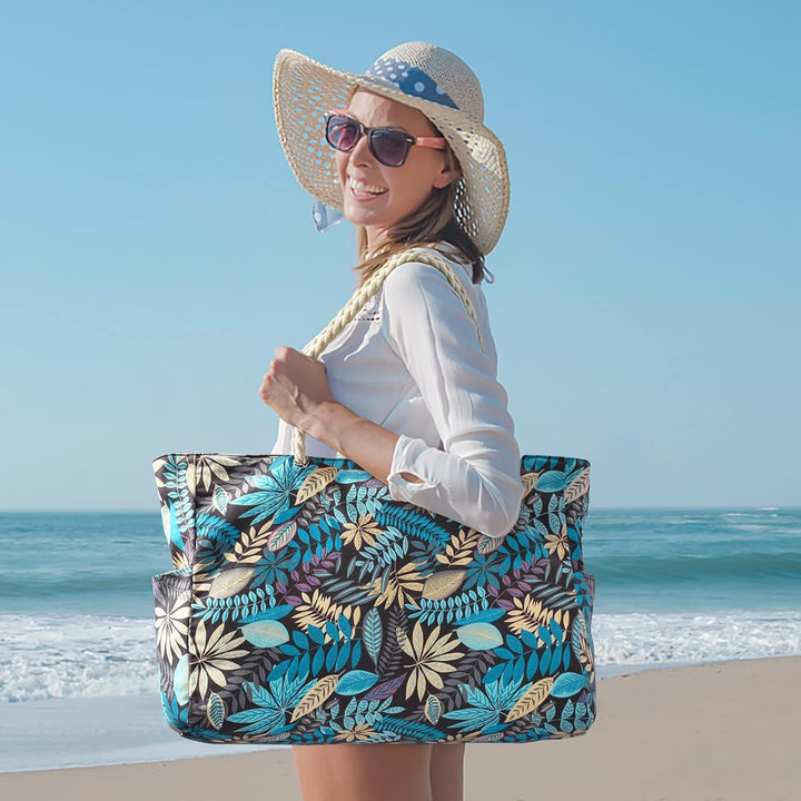 Oversized Waterproof Beach Tote Bag with Sand-Resistant Interior