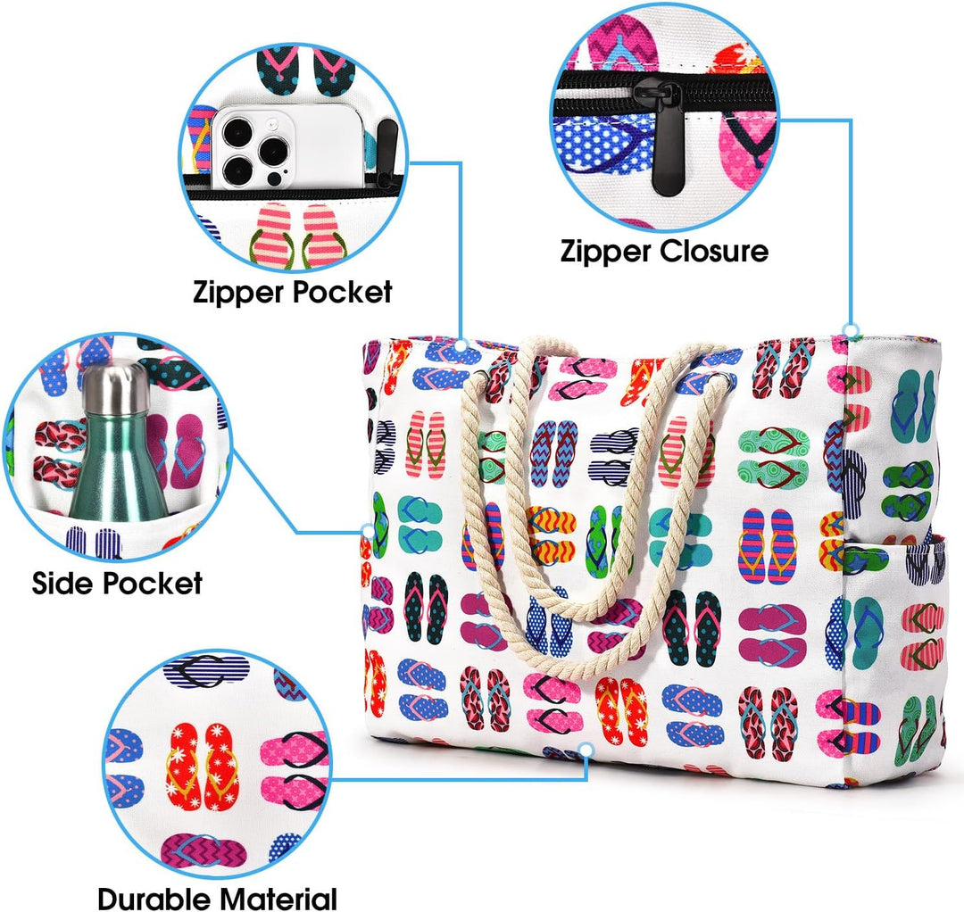 Oversized Waterproof Beach Tote Bag with Sand-Resistant Interior