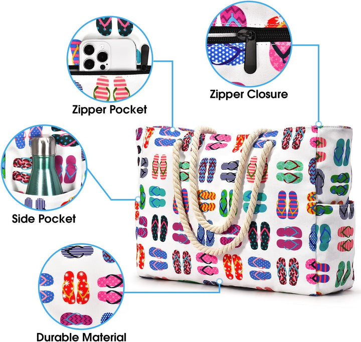 Oversized Waterproof Beach Tote Bag with Sand-Resistant Interior