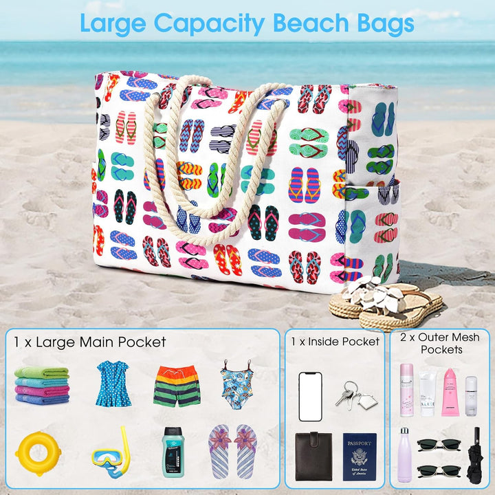 Oversized Waterproof Beach Tote Bag with Sand-Resistant Interior