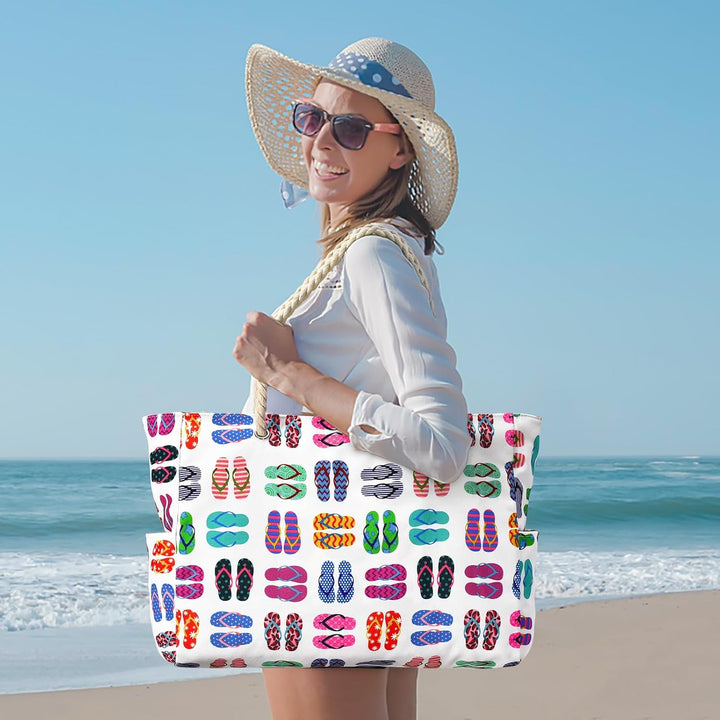 Oversized Waterproof Beach Tote Bag with Sand-Resistant Interior