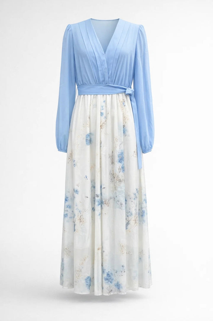 Flower Maxi Dress for Women V Neck Long Sleeves