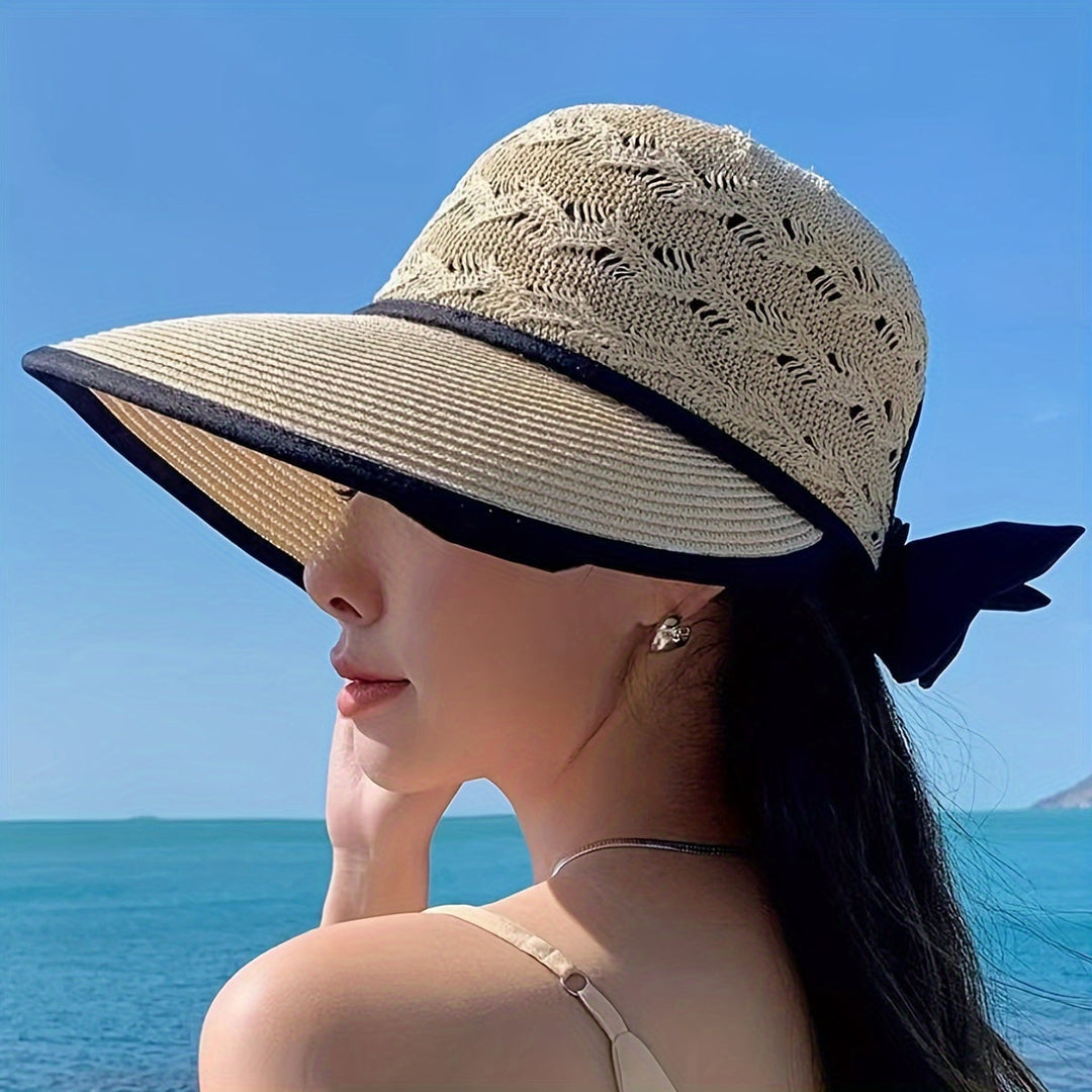 Woven Bow Summer Hat with Wide Brim - Breathable Beach Hat