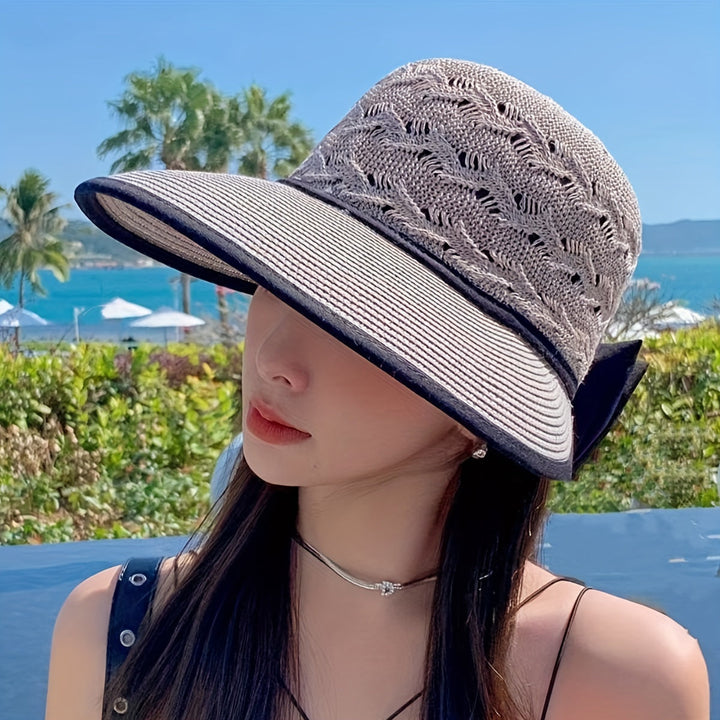 Woven Bow Summer Hat with Wide Brim - Breathable Beach Hat