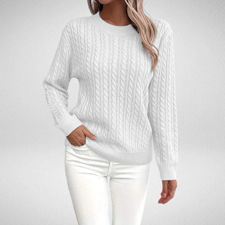 Brenna | Women's Cable Knit Crew Neck Sweater — Classic Pullover in 9 Colors, XS–3XL | Westmere