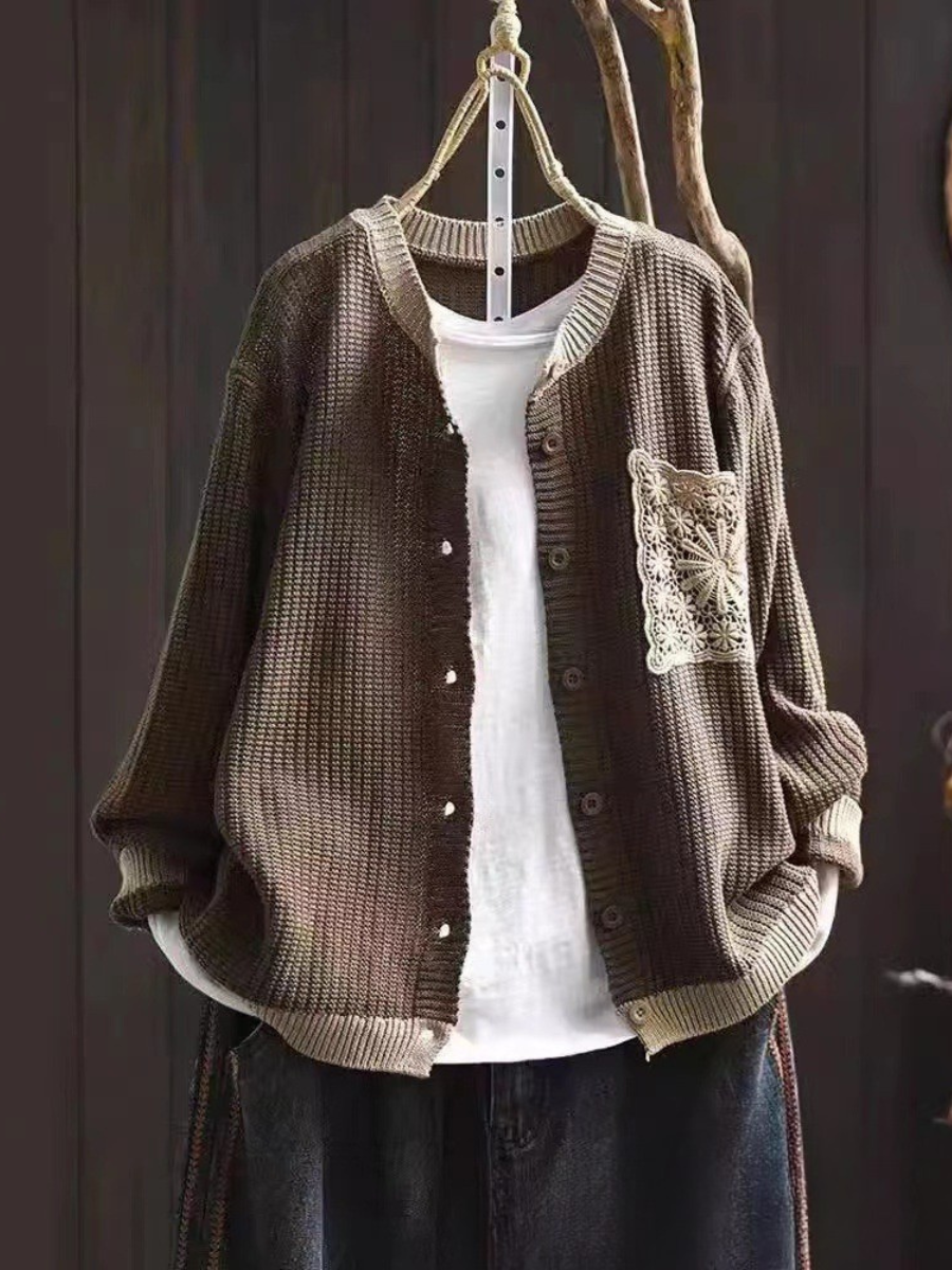 Brielle | Women's Button-Front Knit Cardigan — Lace Chest Pocket Detail in 9 Colors | Westmere