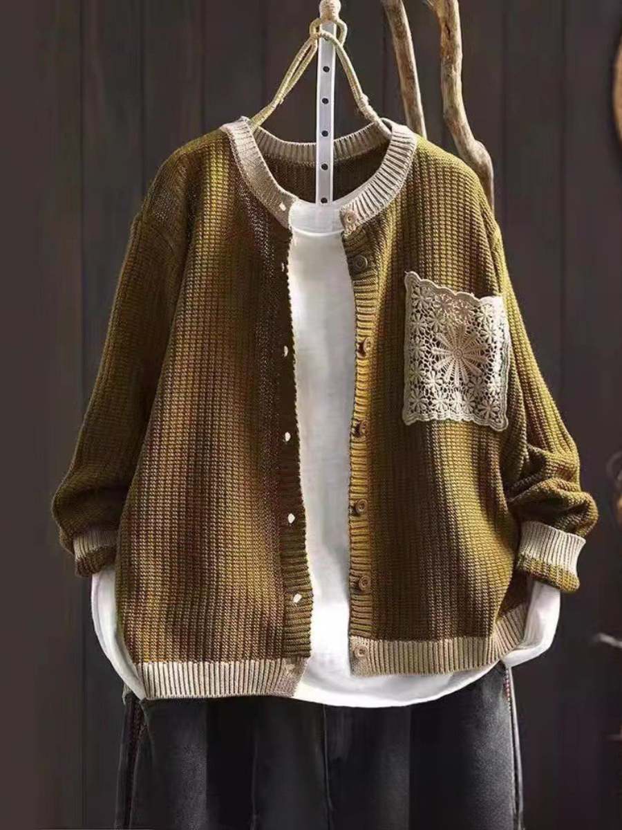 Brielle | Women's Button-Front Knit Cardigan — Lace Chest Pocket Detail in 9 Colors | Westmere
