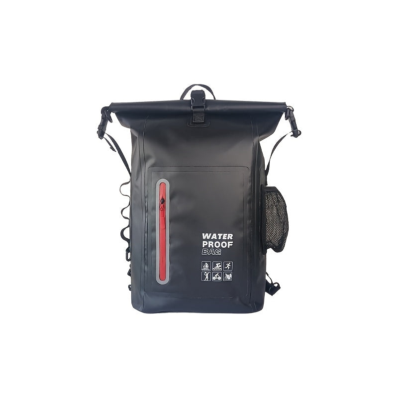 Waterproof 25L Roll-Top Backpack with Multiple Pockets, Sturdy Buckle, and Side Mesh Pocket