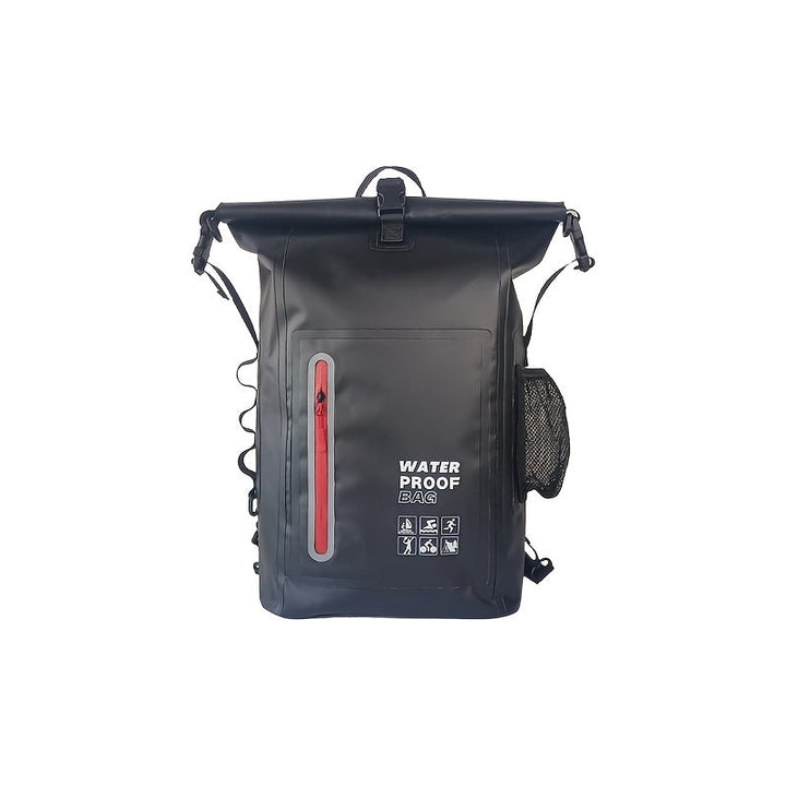 Waterproof 25L Roll-Top Backpack with Multiple Pockets, Sturdy Buckle, and Side Mesh Pocket