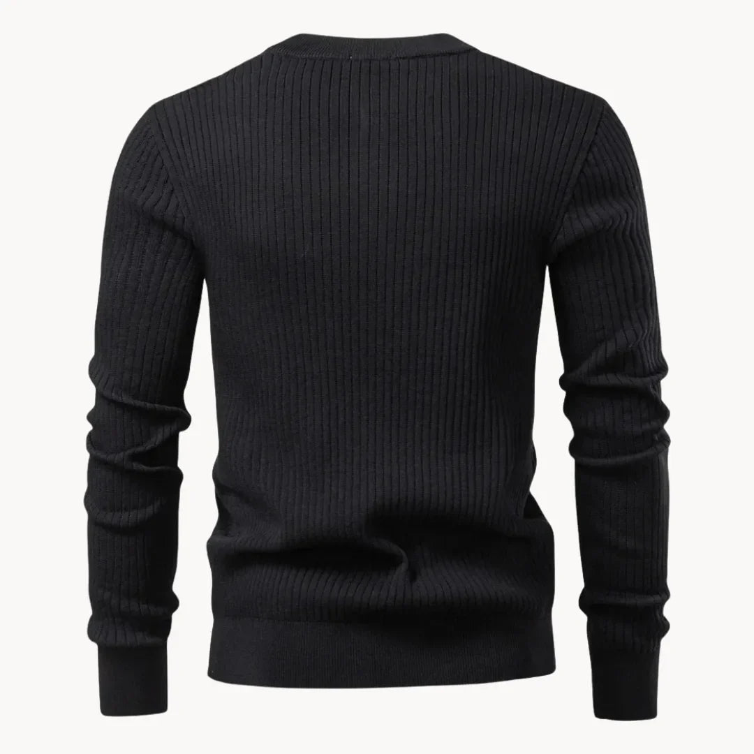 Men's Sweater with Round Neck and Button Closure for Daily Use