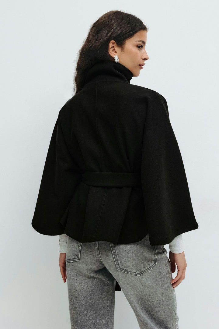 Cape Jas Dames Regular Fit High Collar Bow Belt Winter