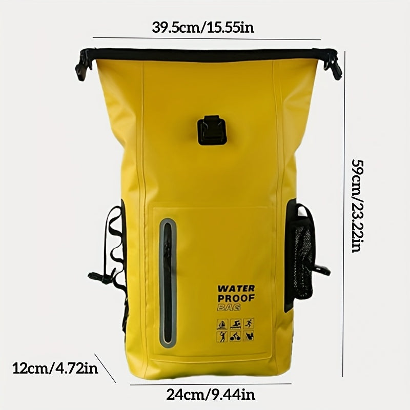 Waterproof 25L Roll-Top Backpack with Multiple Pockets, Sturdy Buckle, and Side Mesh Pocket