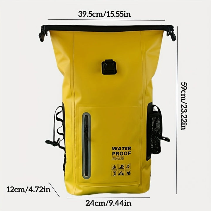 Waterproof 25L Roll-Top Backpack with Multiple Pockets, Sturdy Buckle, and Side Mesh Pocket