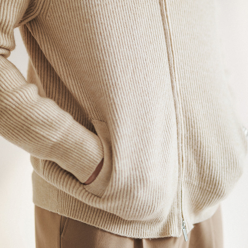 Premium Ribbed Zip Cardigan – Slim Fit Knit Sweater with Stand Collar