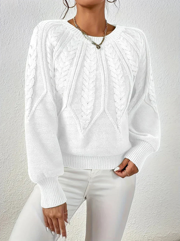 Calvina | Women's Cable Knit Crew Neck Sweater — Textured Everyday Pullover in 10 Colors | Westmere