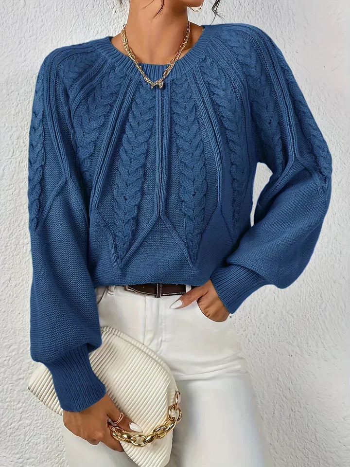 Calvina | Women's Cable Knit Crew Neck Sweater — Textured Everyday Pullover in 10 Colors | Westmere
