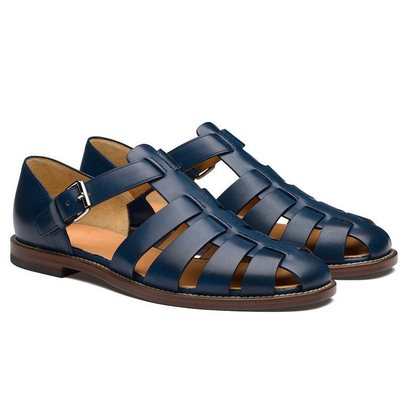 Men's Leather Closed Toe Summer Sandals with Buckle