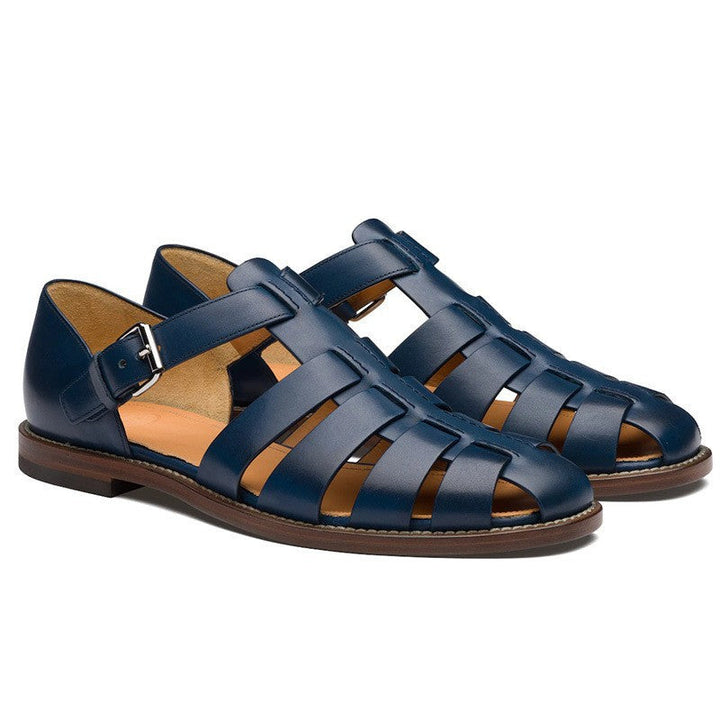 Men's Leather Closed Toe Summer Sandals with Buckle