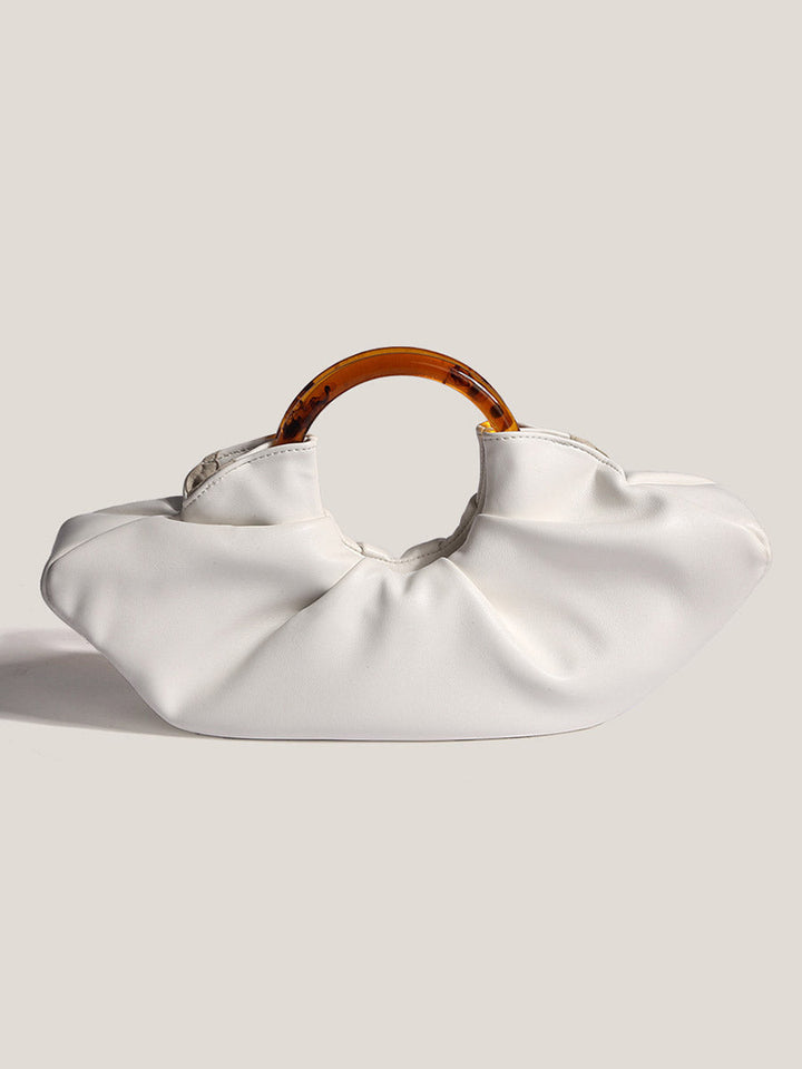 Nuvola – Ruched Vegan Cowhide Clutch Bag with Ring Handle