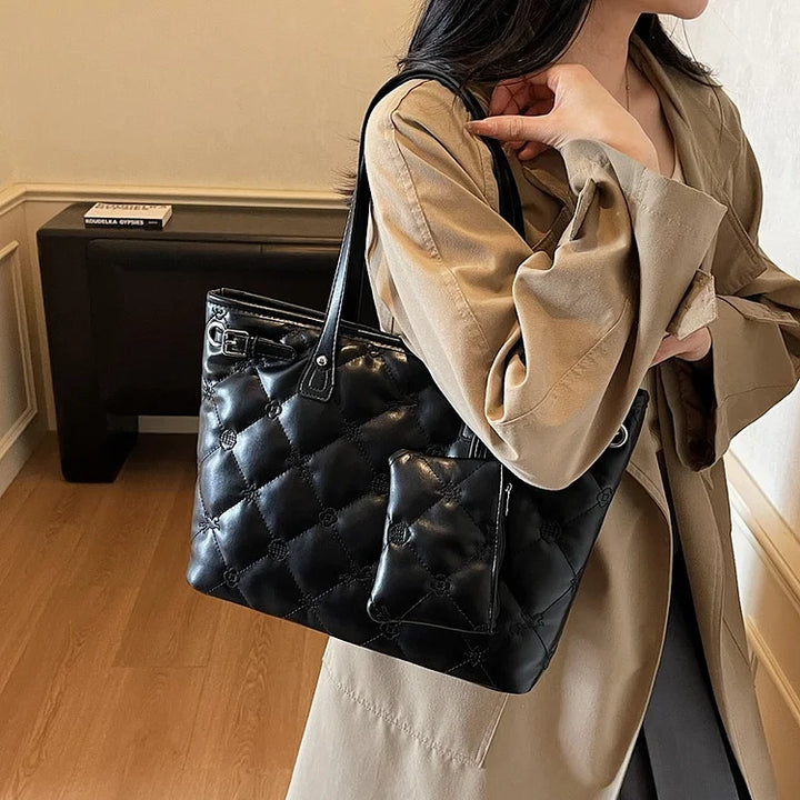 Loria – Quilted Tote Bag with Pouch, Large Shoulder Bag
