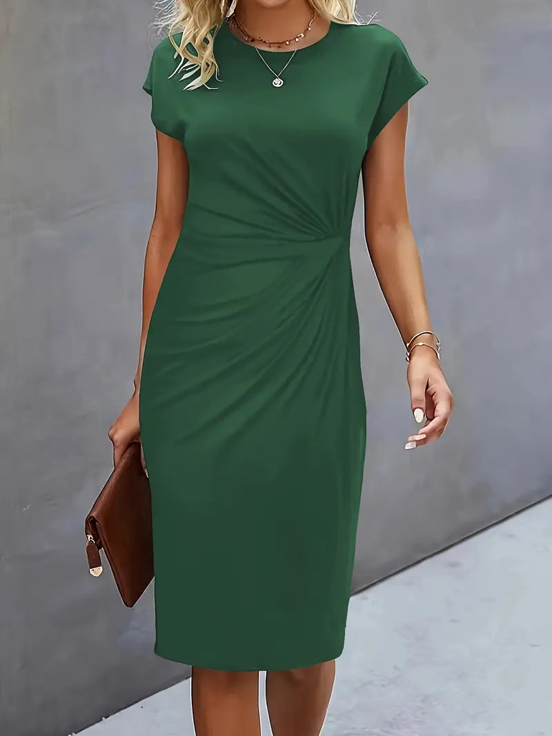 Midi Dress Women Round Neck Tailored Wedding Guest