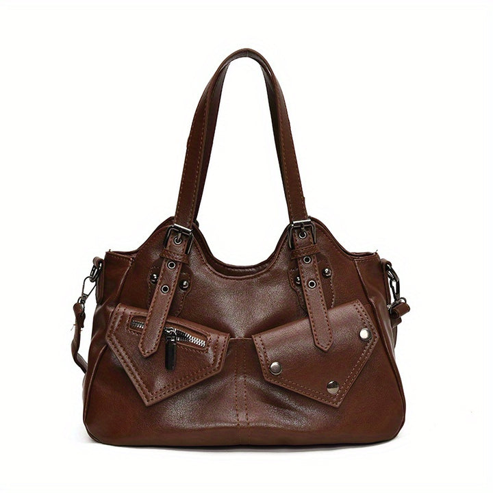 Kova – Vegan Cowhide Hobo Bag, Moto-Style Shoulder Bag