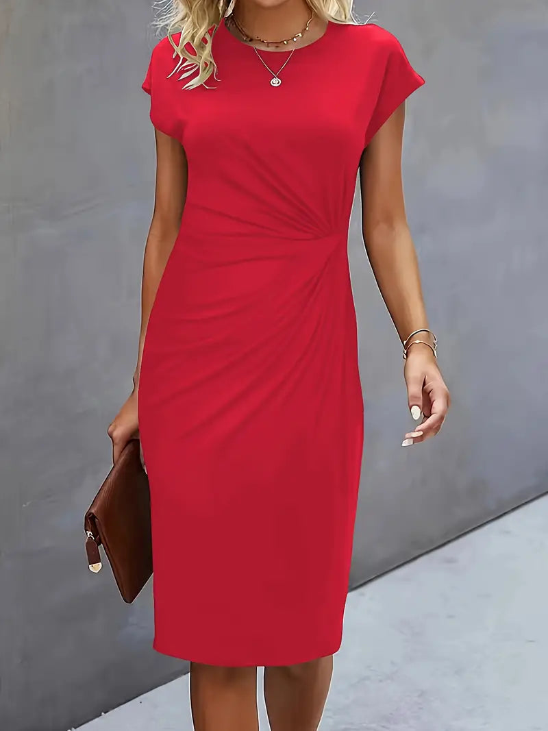 Midi Dress Women Round Neck Tailored Wedding Guest