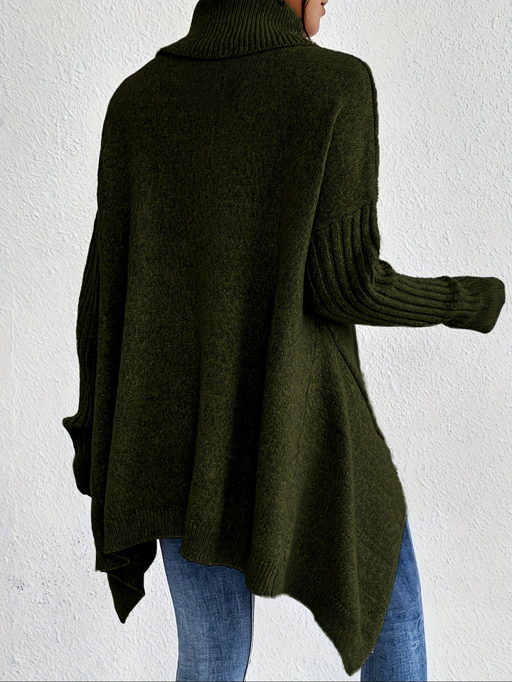 Celestia | Women's Oversized Turtleneck Sweater — Asymmetric Hem Knit Pullover in 5 Colors | Westmere