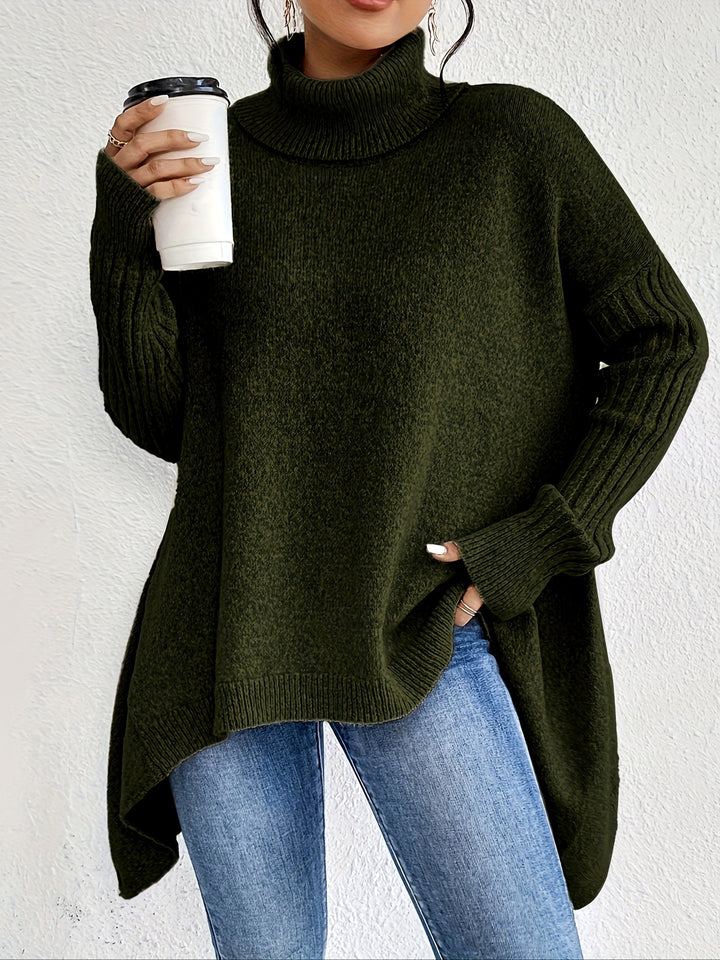 Celestia | Women's Oversized Turtleneck Sweater — Asymmetric Hem Knit Pullover in 5 Colors | Westmere