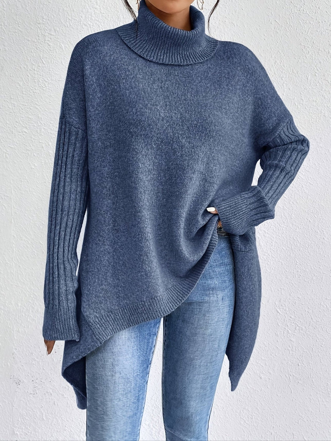 Celestia | Women's Oversized Turtleneck Sweater — Asymmetric Hem Knit Pullover in 5 Colors | Westmere