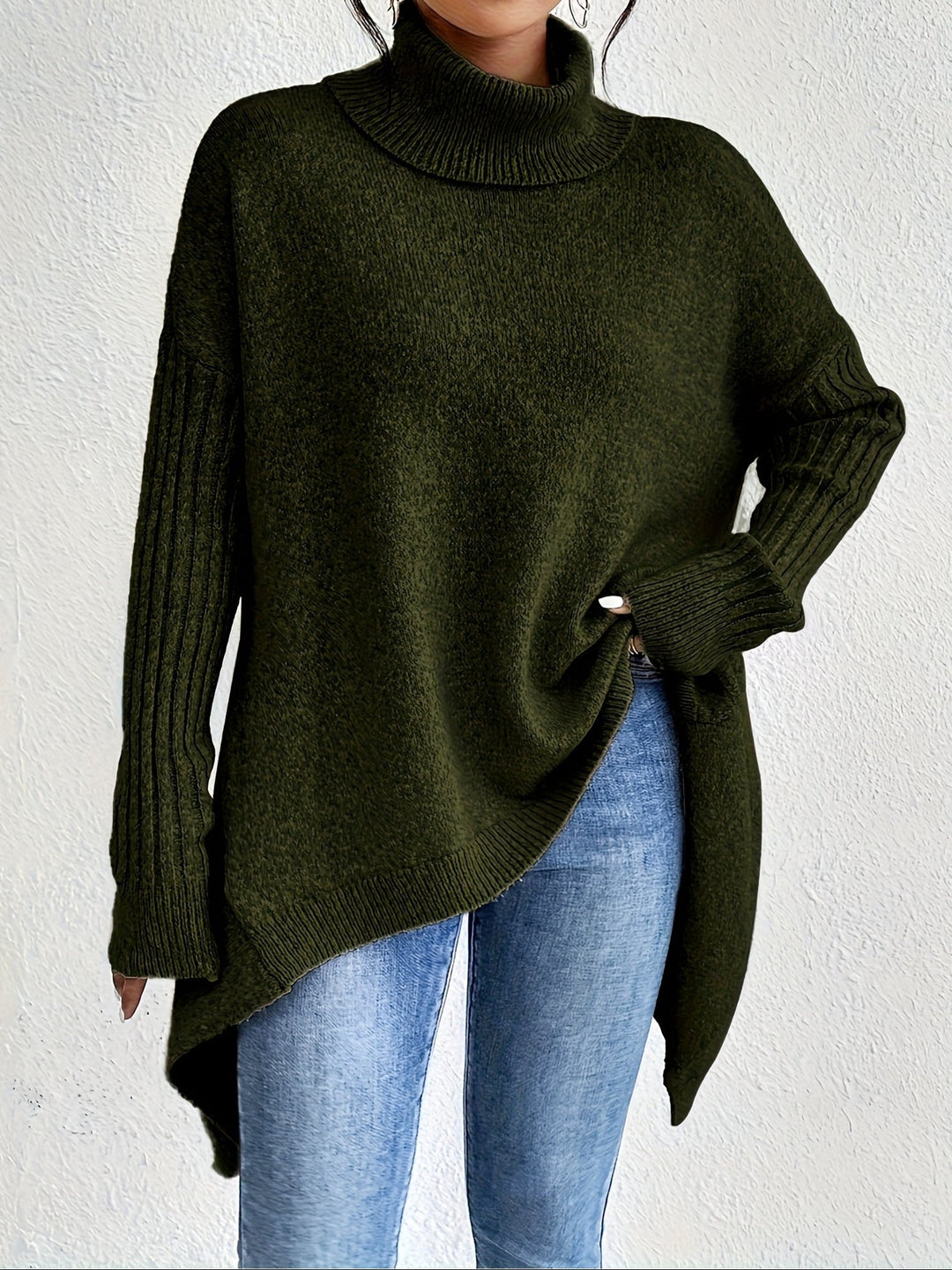 Celestia | Women's Oversized Turtleneck Sweater — Asymmetric Hem Knit Pullover in 5 Colors | Westmere