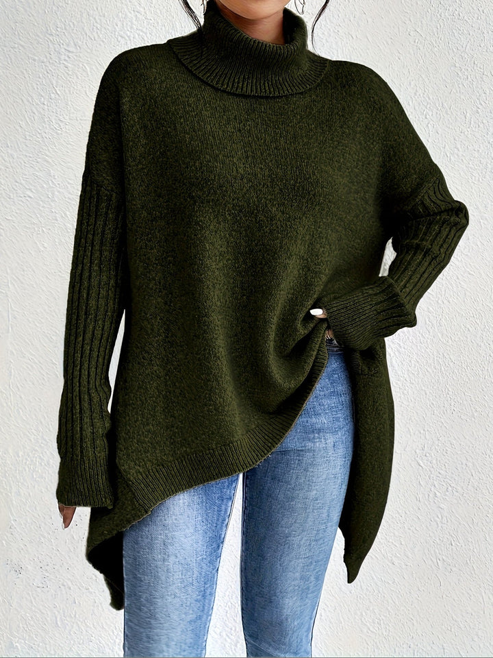 Celestia | Women's Oversized Turtleneck Sweater — Asymmetric Hem Knit Pullover in 5 Colors | Westmere