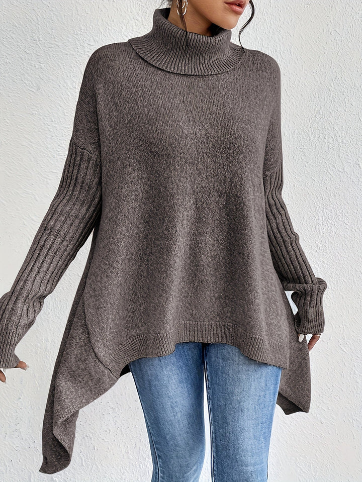Celestia | Women's Oversized Turtleneck Sweater — Asymmetric Hem Knit Pullover in 5 Colors | Westmere