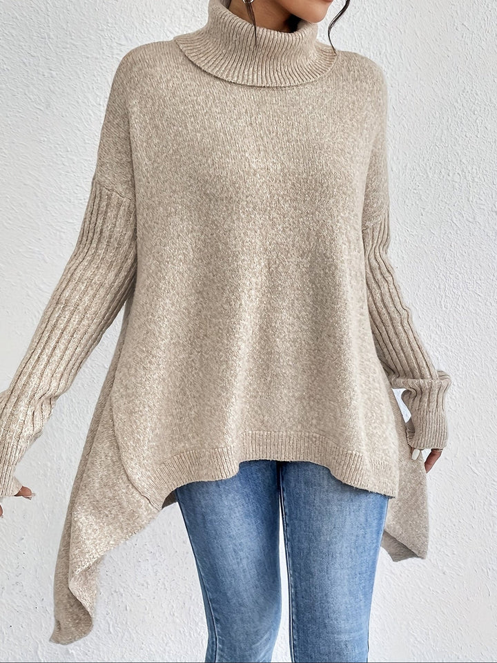 Celestia | Women's Oversized Turtleneck Sweater — Asymmetric Hem Knit Pullover in 5 Colors | Westmere
