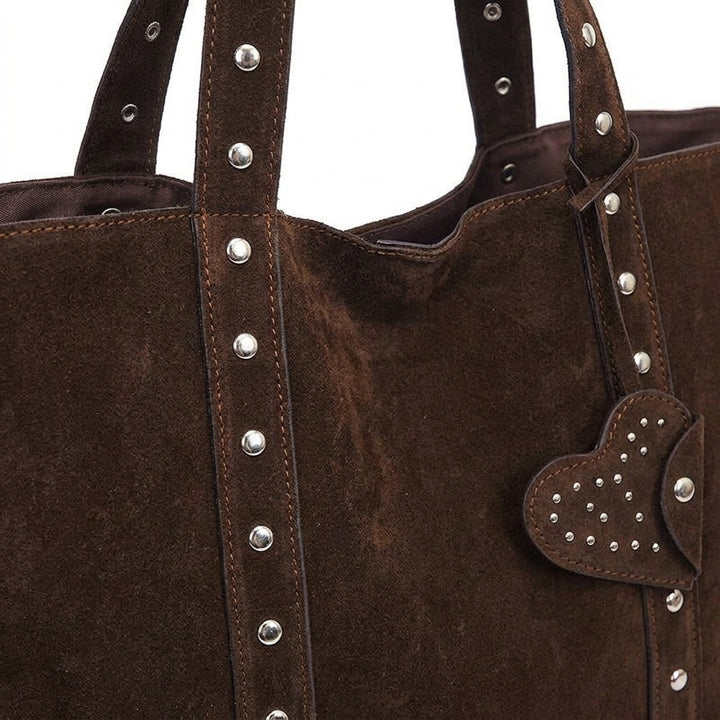 Vera – Large Suede Shoulder Tote Bag with Rivet Detail