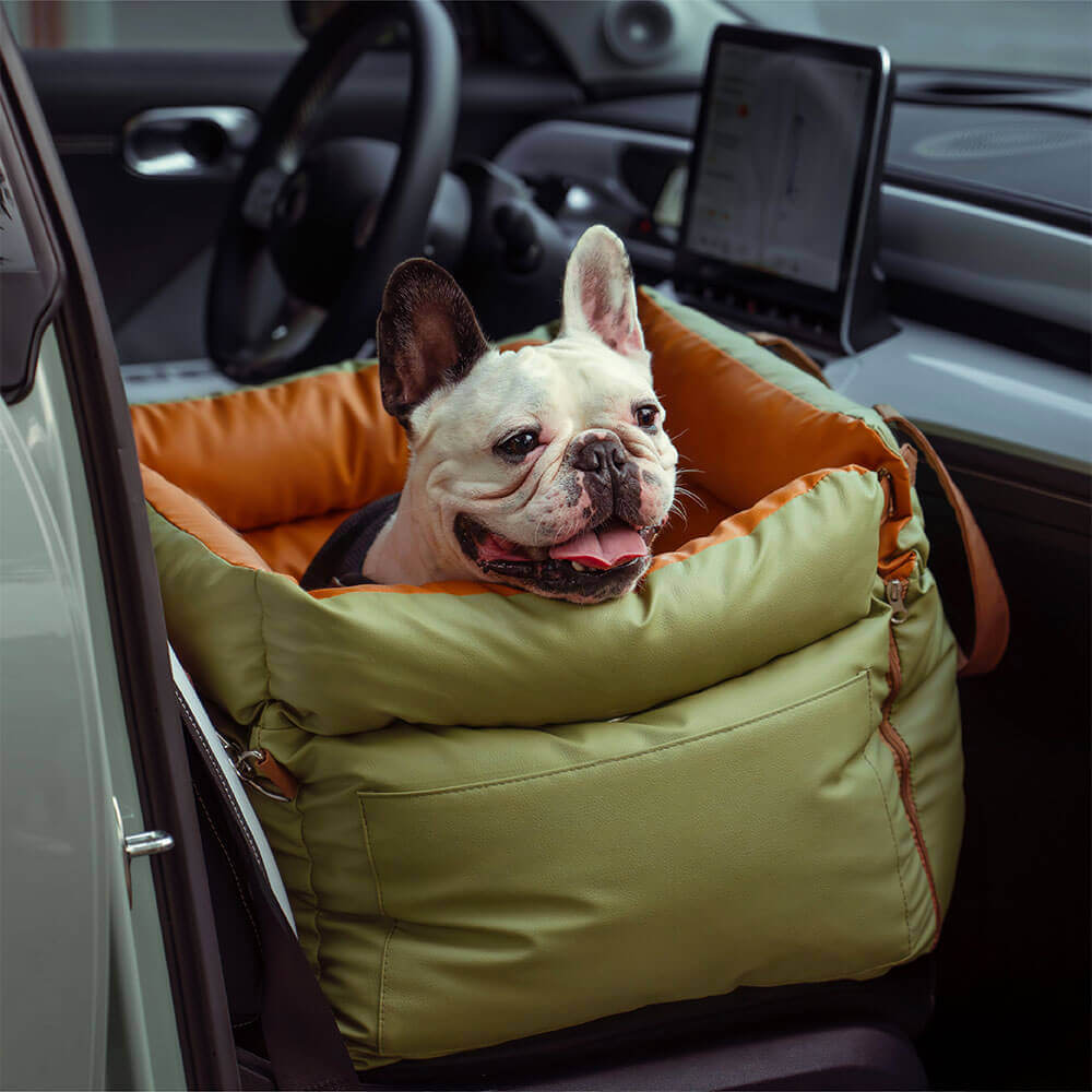 Premium Faux Leather Dog Car Seat Booster - Comfortable & Safe Travel