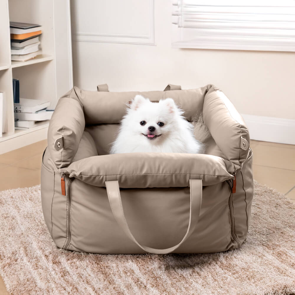 Premium Faux Leather Dog Car Seat Booster - Comfortable & Safe Travel