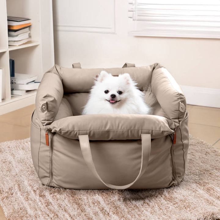 Premium Faux Leather Dog Car Seat Booster - Comfortable & Safe Travel
