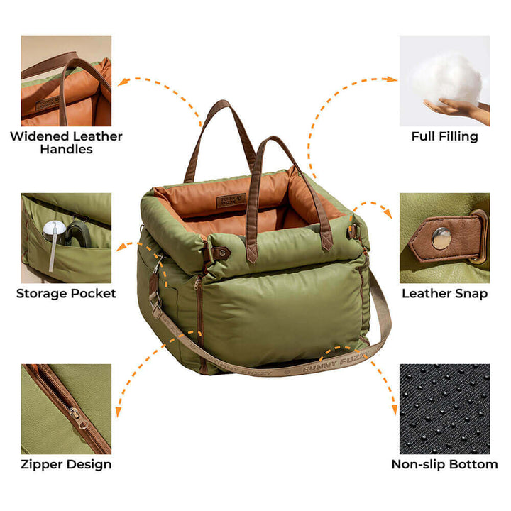 Premium Faux Leather Dog Car Seat Booster - Comfortable & Safe Travel