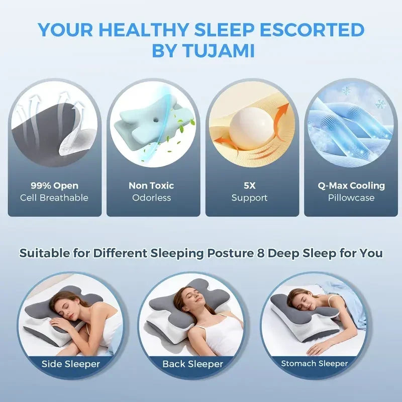 Premium Cooling Gel Memory Foam Neck Support Pillow for Travel and Home
