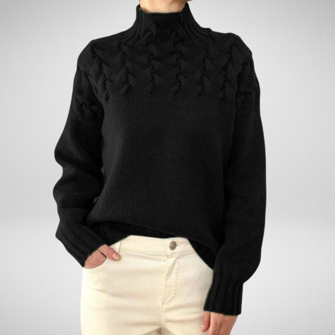 Corwen | Women's Cable Knit Turtleneck Sweater — Chunky Yoke Pattern in 8 Colors | Westmere