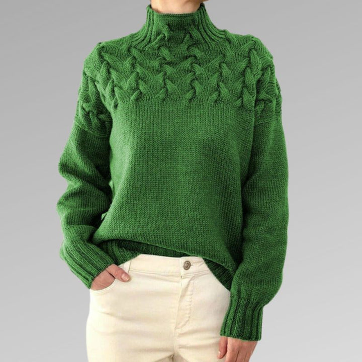 Corwen | Women's Cable Knit Turtleneck Sweater — Chunky Yoke Pattern in 8 Colors | Westmere